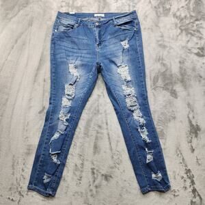 Almost Famous Jeans Womens 18 Blue Ripped Distressed High Rise Skinny Ankle